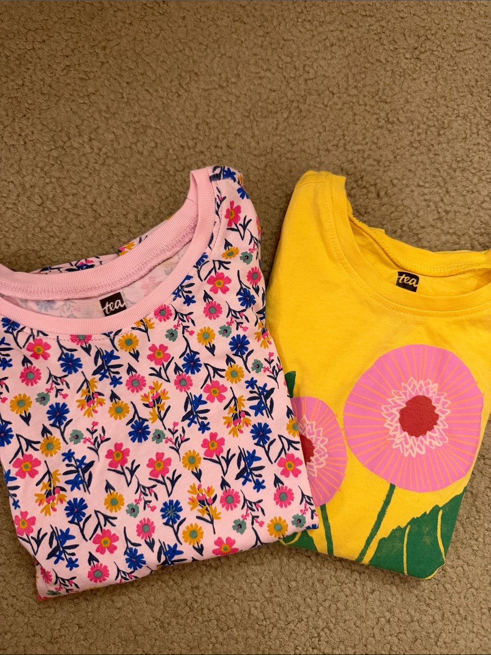 Tea Collection Pink Floral Tee & Yellow Tee with Pink Flower Graphic